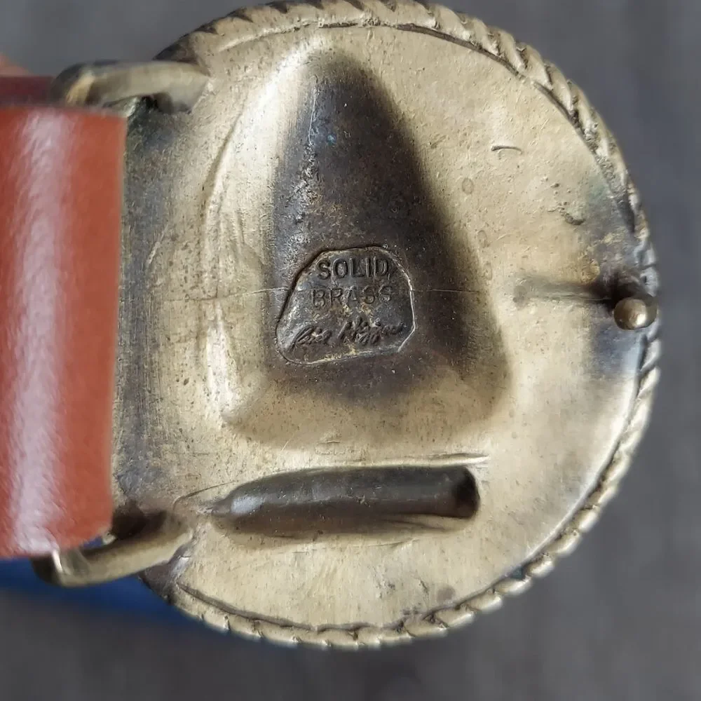 Vintage Nautical Themed Men's Belt with Solid Brass Sailboat Buckle 52